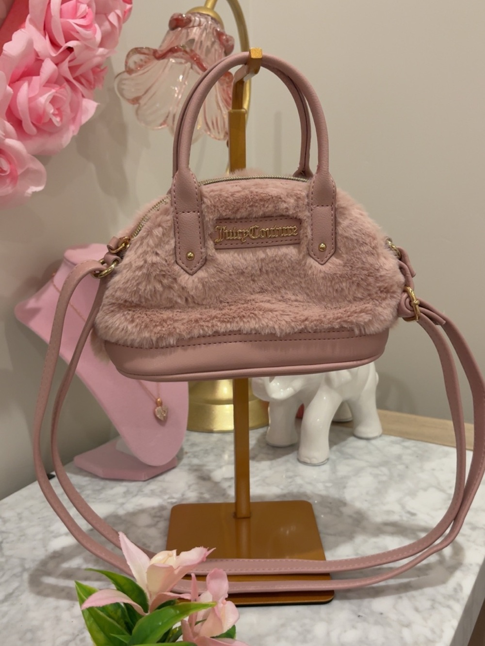 Juicy Couture Dusty Pink Faux Fur Mini Satchel